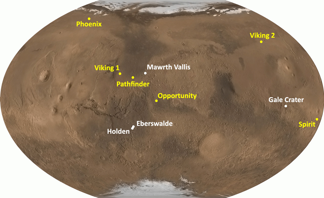 Sites atterrissage Mars